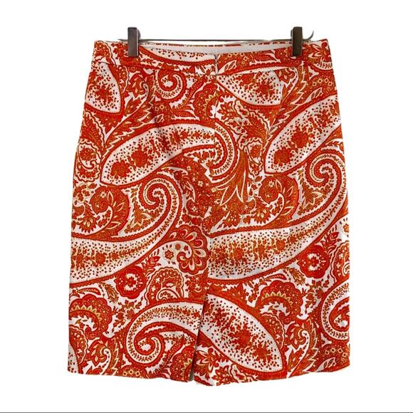 J.Crew Women's The Pencil Skirt Classic Straight Orange Cream Paisley Size 8 - Picture 2 of 6